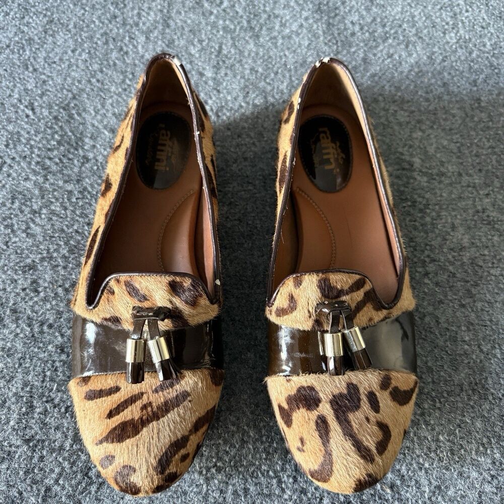 Rattini Leopard Print Leather Tassel Loafer Flats Slip-On Round Toe EU 38